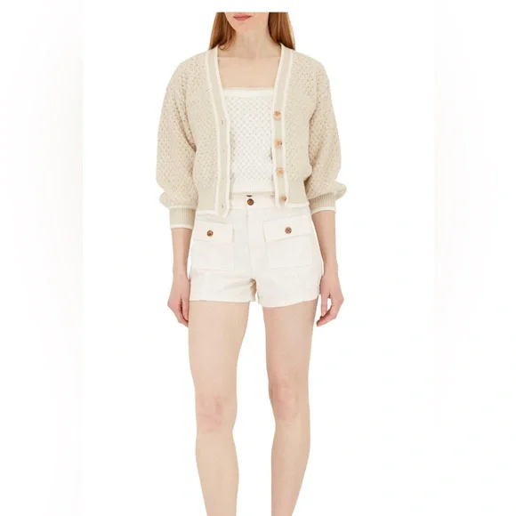 NWT Veronica Beard Kylean Cotton Knit Cardigan Sweater Top Cream White Sm 4 6 - Picture 2 of 10